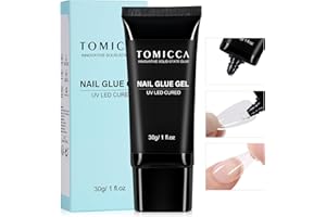 TOMICCA 4 in 1 Nail Glue for Press Ons 30g Gel Nail Glue Strong for Acrylic Nails Lamp Curing Needed UV