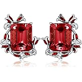 2.5 Carat Emerald Cut Natural or Created Gemstone with Tulip Flower Stud 925 Sterling Silver Birthstone Jewelry Earrings for Women Gifts