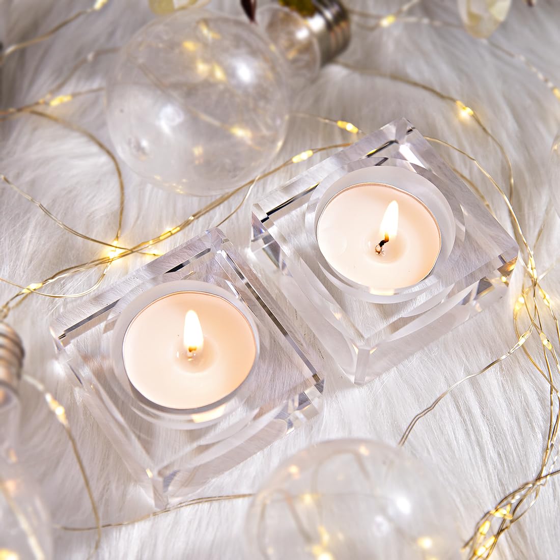 Photo 1 of 2 Pack Clear Glass Votive Candle Holders, Square Tealight Candle Holders Bulk for Table Centerpieces, Home, Bridal Shower, Birthday, Christmas, Thanksgiving Party Table Decor