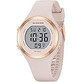 GOLDEN HOUR Waterproof Sport Women
s Digital Chronograph Silicone Strap Watch