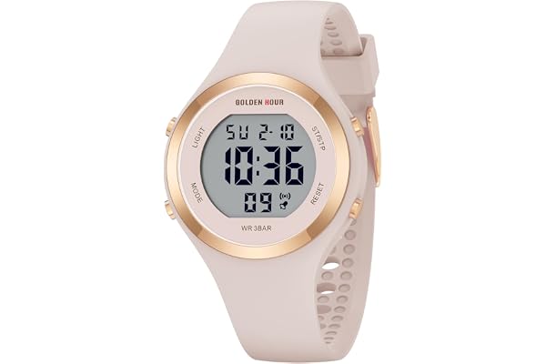 GOLDEN HOUR Waterproof Sport Women's Digital Chronograph Silicone Strap Watch