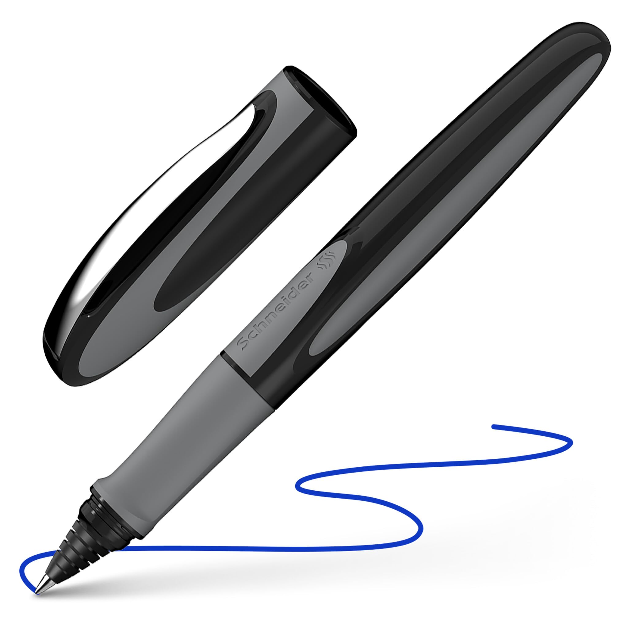 Photo 1 of Schneider Ray Cartridge Rollerball Pen M (Medium), Refillable, Onyx Barrel, Royal Blue Erasable Ink Cartridge, Pack of 1 Pen (187807)