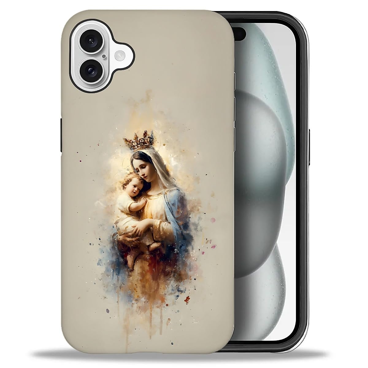 Punmada for iPhone 16 Plus Case,Girl Women Boy Hard Hybrid Shell Shockproof Silicone Full Body Protective Matte Case for iPhone 16 Plus Mother Holding Her Child Pattern