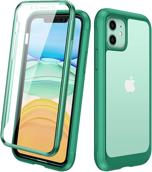 Amazon Com Diaclara Compatible With Iphone 11 Case Full Body Rugged Case With Built In Touch Sensitive Anti Scratch Screen Protector Soft Tpu Bumper Case Clear Compatible With Iphone 11 6 1 Green And Clear