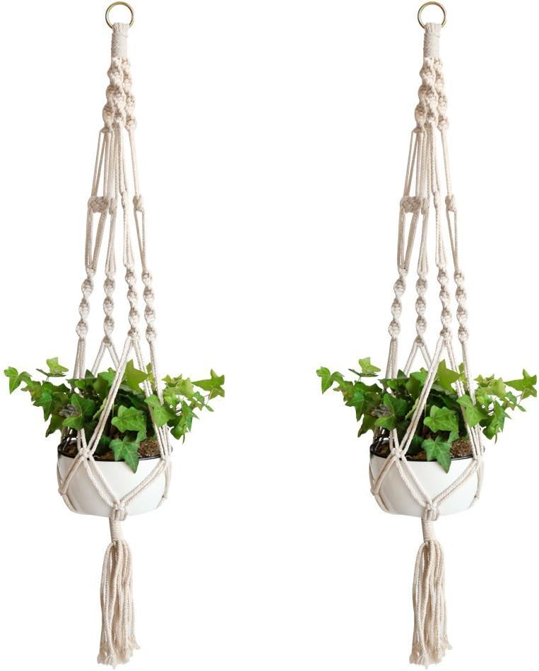 Elegant Plant Hanger Set of 2- 4 Legs 39 Inch Pure Handmade Cotton Rope Indoor Outdoor Balcony Patio Deck Ceiling Plant Holder for Round & Square Pots –Bohemian Style& Unmatched Finesse