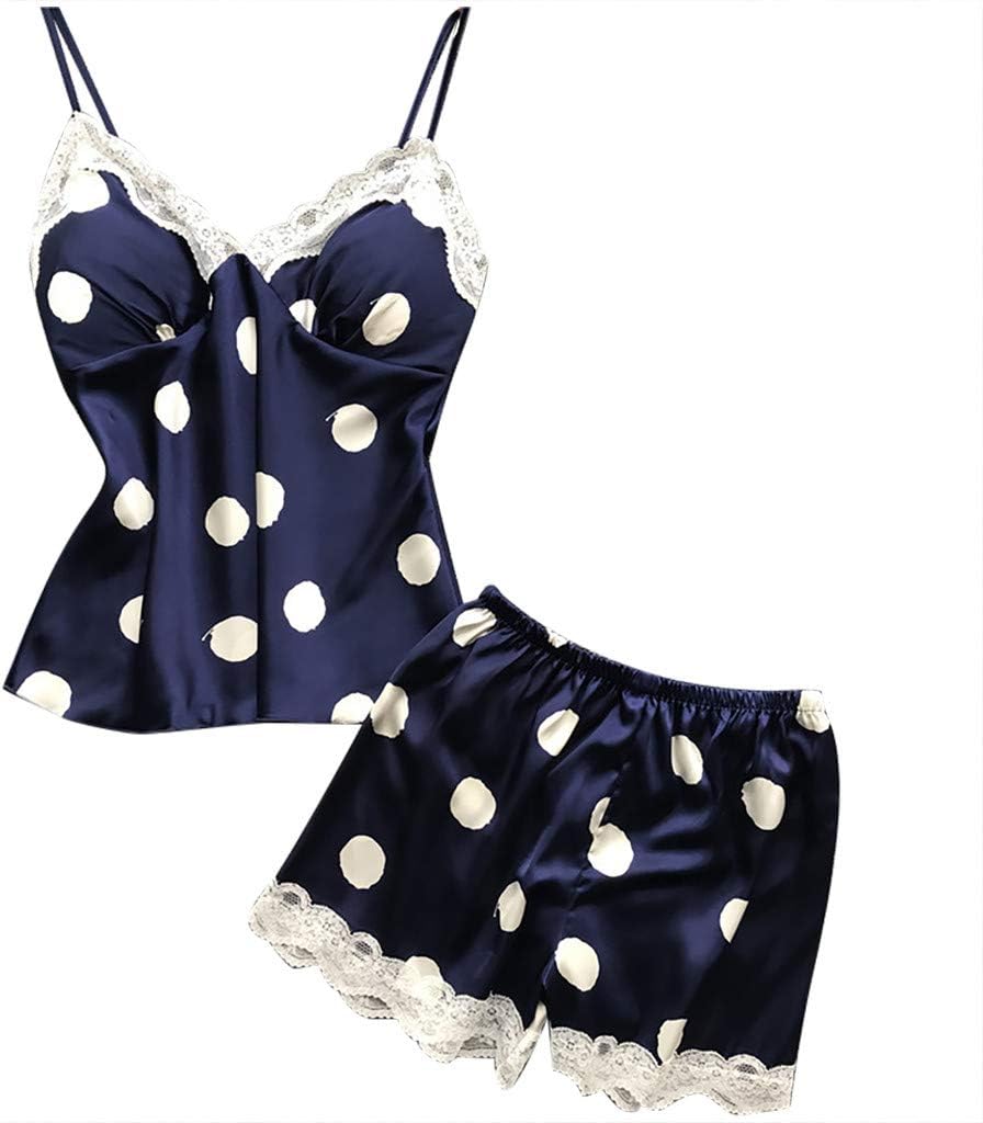 RainbowCuty Lingerie Womens Sexy Satin Sling Lace Dot Sleepwear Nightwear Underwear Set