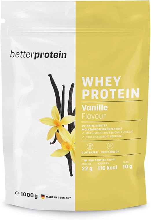 Whey Protein Vanille 1 kg Hergestellt in Deutschland aus regionaler Milch BetterProtein