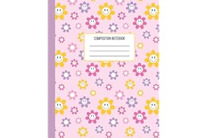Composition Notebook: Preppy Pink Design with Smiley Flowers, Wide-Ruled Lined Notebook - Perfect for Girls, Boys, Kids, Stud