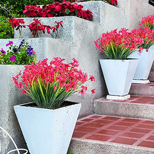 Ruiuzioong Artificial Violet Flowers Outdoor UV Resistant 6 Pcs No Fade Faux Plastic Plants Home Decor (Rose Red)