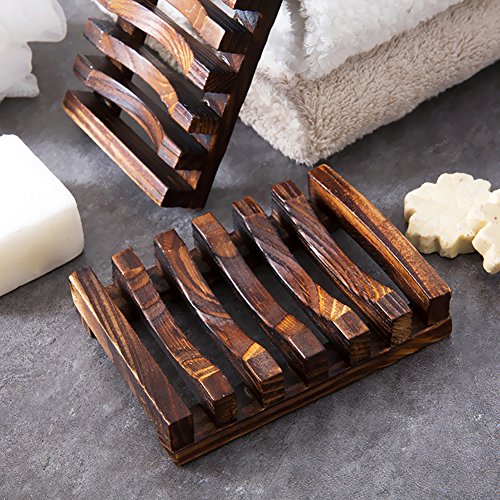 Acerich 2 Pack Wooden Soap Dish Bathroom Shower Soap Holder Hand Craft Natural Wood Dish Holder for Soap, Sponges, Scrubber - Thumbnail 3