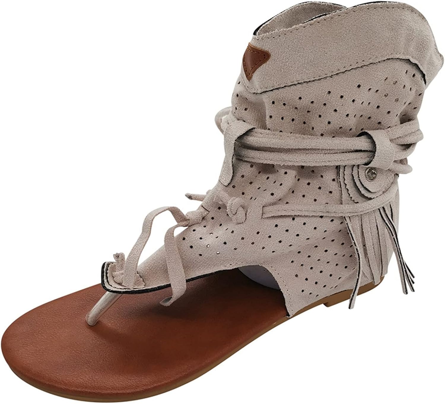 Amazon.com | Ladies Summer High Top Sandals Fashion T-Strap Tassel Casual Sandals Solid Color 