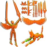 masijssa T13 3D Action Figures Set Titan 13 Action Figure Dummy 3D Printed Robo Multi-Jointed Movable Toy with Full Articulation for Collectors Desktop (Assembly Completed Orange Green Figure + Dog)