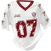 RoseSeek Girl's Jersey Y2K Oversized Graphic Number Print Tops V Neck Short Sleeve T Shirt Hip Pop Tee Streetwear