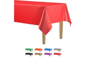HSGUS 5 Pack Premium Red Plastic Tablecloth - 108 x 54 in. Disposable Rectangle Plastic Table Cloth - Decorative Rectangle Table Cover Smooth Tablecloth - Disposable Table Cloths For Parties, Weddings.