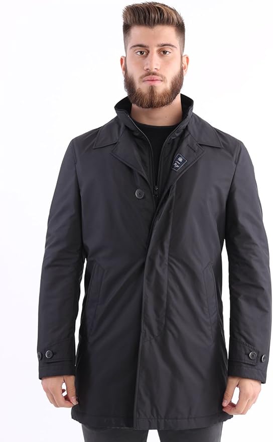 FAY Morning Double Coat in Black Nylon, Mens, Size XXXL. Amazon.co.uk