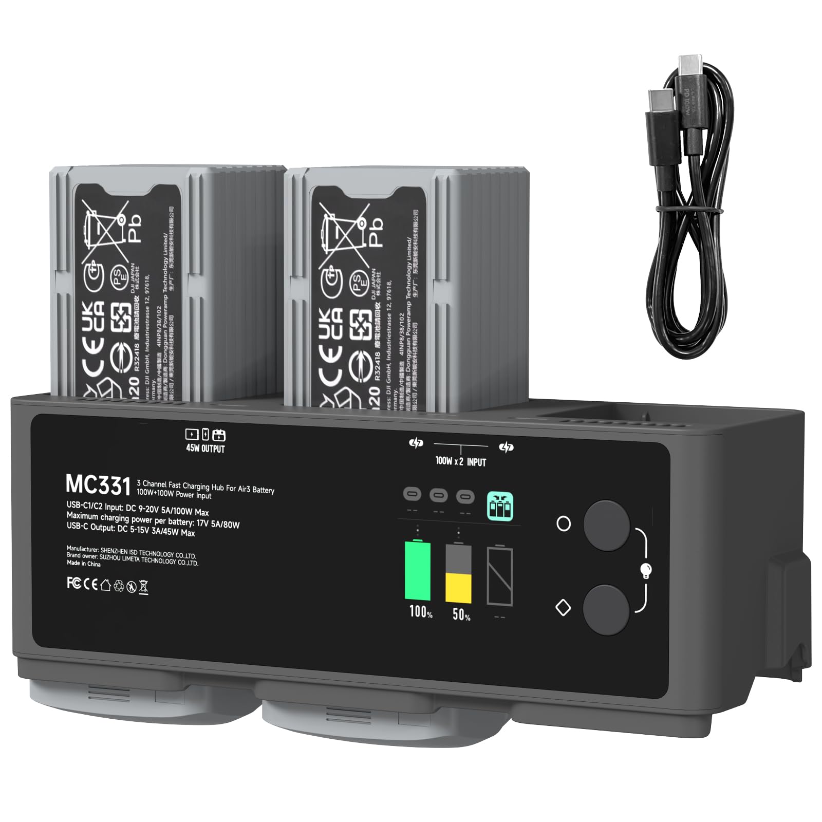 thumbnail image 2 of Hanatora Multifunction USB Charger For DJI Air 3S,Air 3 Battery,Storage... 2 of 12