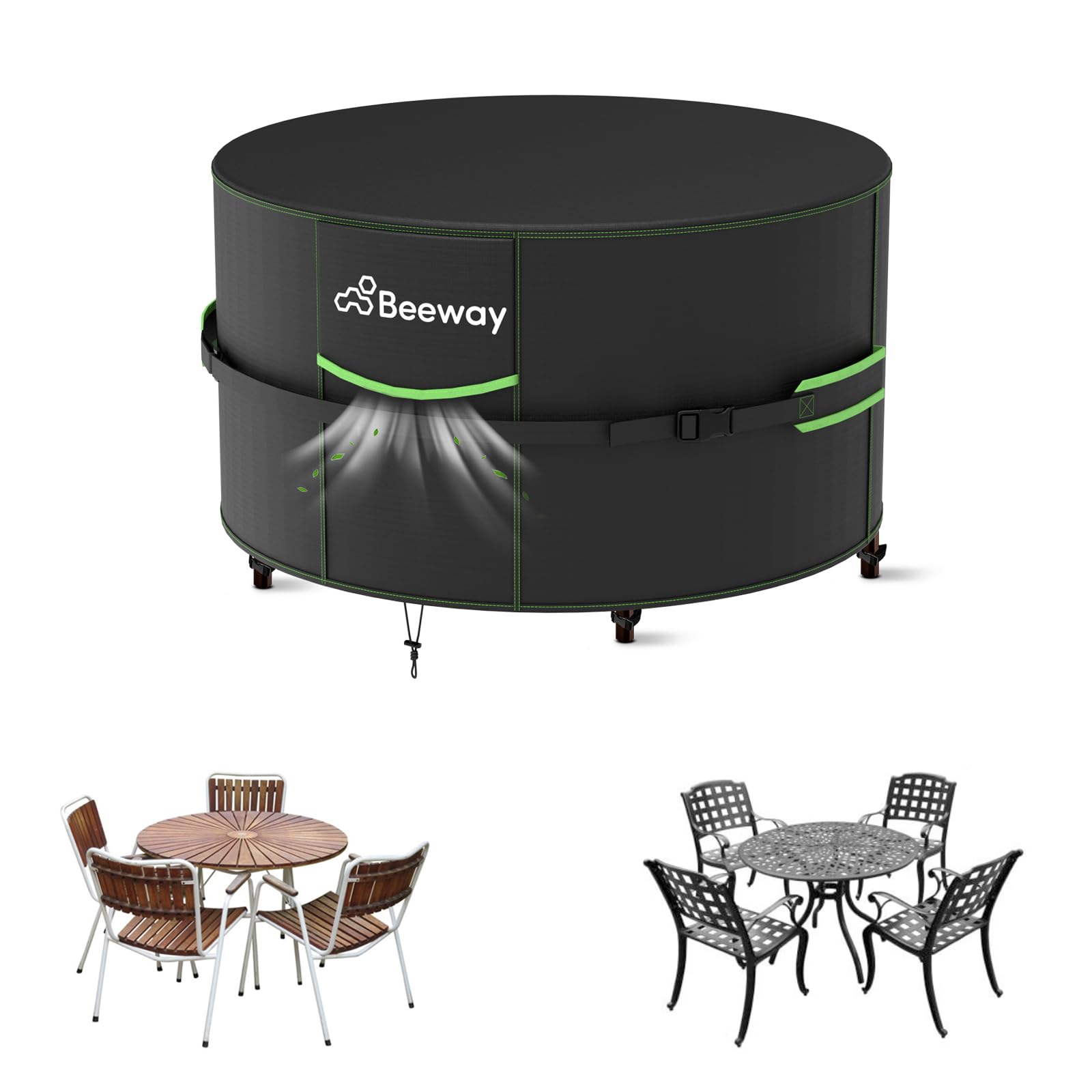 BEEWAY Garden Furniture Cover With Air Vent, Waterproof Patio Rattan Sofa Table Chair Set Cover - 420D Oxford Fabric, Windproof - Φ128x73cm