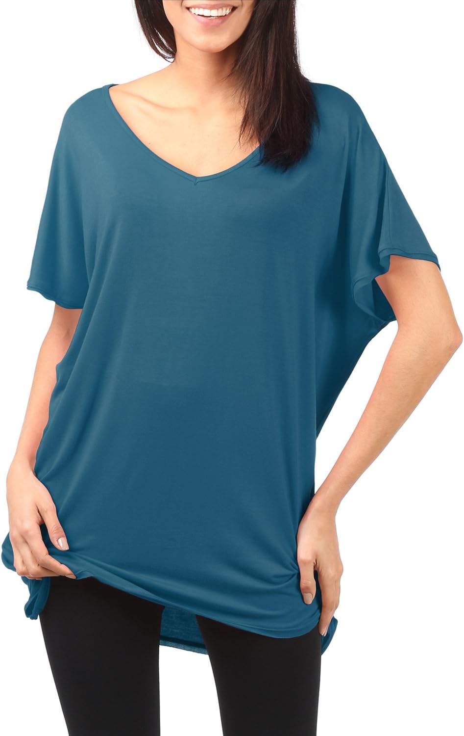 TWINTH Tunic Top Plus Size Colorful Loose Fit Short Sleeve ASHBLUE 5XL
