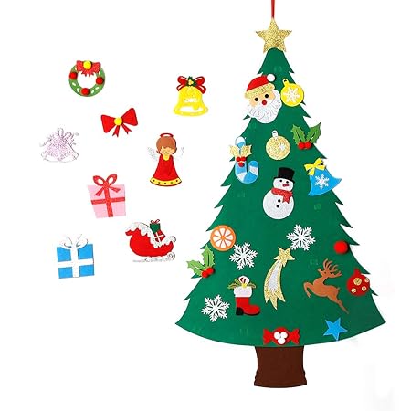 Meeqee Albero Di Natale In Feltro Fai Da Te Con Ornamenti Per I Bambini Regali Di Natale Con 28 Pezzi Decorazioni Da Parete Con Decori Di Capodanno