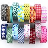 Washi Tape Set ( Exclusive set of 16 ) - New 2017 Designs - Decorative Washi Paper Tape With Colorful Designs and Patterns - Perfect For Planners, Decorating, Scrapbooking and More