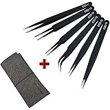 6pcs ESD Precision Anti-static Tweezers, Marrywindix Tweezers Stainless Steel Tweezers With a Bag for Electronics Jewelry-making Repairing