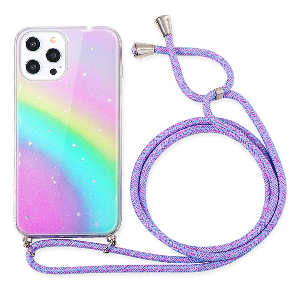 Yoedge Crossbody Case for Xiaomi Mi 9 [6.39" ] - Lovely Glitter Epoxy Shockproof Silicone Cell Phone Cover with Adjustable Necklace Lanyard Cord Strap Case for Xiaomi Mi 9 - Rainbow