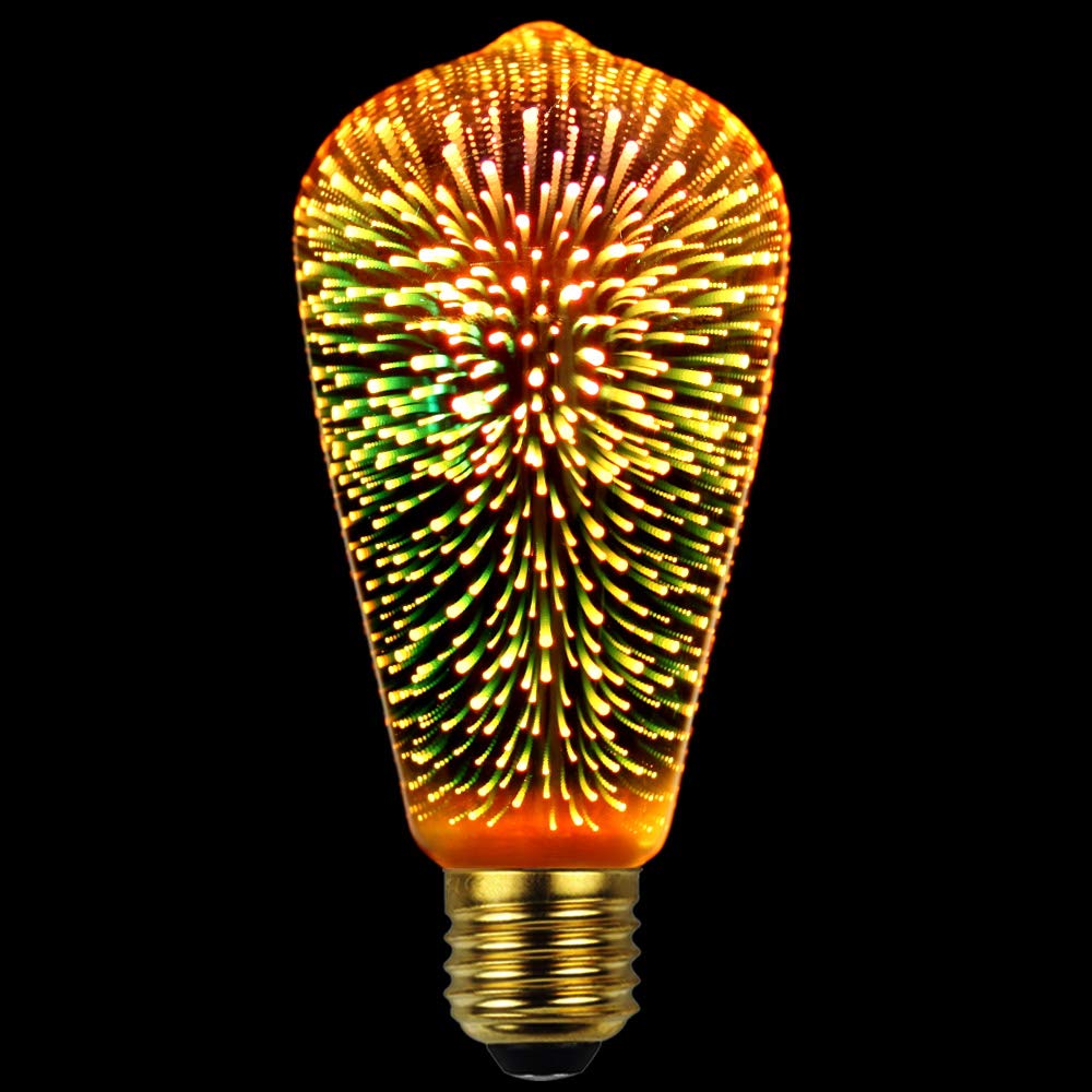 LightingDesigner Edison Classic 3D Bulb Firework Led Light Source AC85-240V E27 Decorative Light Bulb (Golden, ST64)