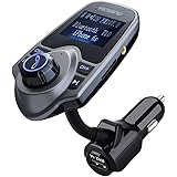 VicTsing Bluetooth FM Transmitter, Wireless In-Car FM Transmitter Radio Adapter Car Kit With USB Car Charger AUX Input 1.44 Inch Display TF Card Slot