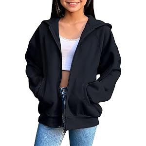 SEHIOZNI Oversized Hoodie For Girls 2026 Fall Winter Trendy Long Sleeve Zip Up Hooded Sweatshirt Cute Preppy Teens Clothes