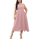RWJ Women's Plus Size Dresses with Pockets V-Neck Sleeveless Maxi Dress for Wedding Guest Dress Formal Cocktail