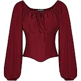 SCARLET DARKNESS Corset Tops for Women Elastic Neckline Renaissance Shirt Peasant Blouse
