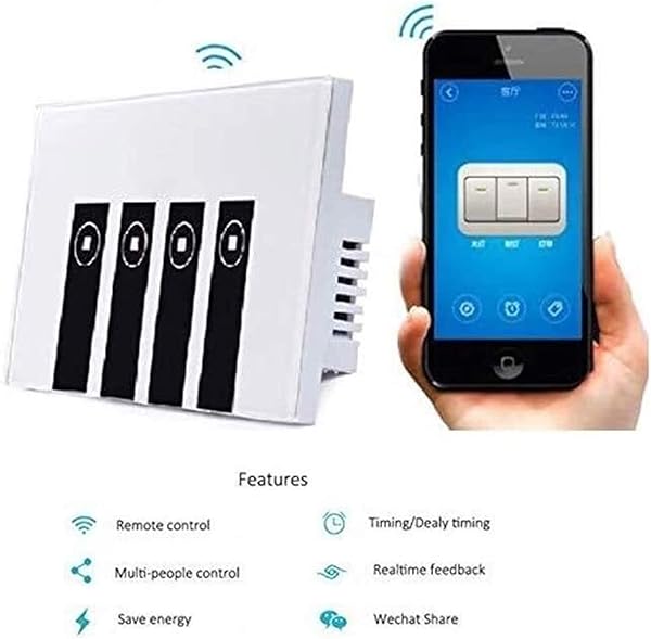 Glanbal Voice Control WiFi Smart Switch Touch Switch WiFi Aplicacin de telfono inteligente Panel de interruptor de 4 vas Interruptor de interruptor tctil de la pared Interruptor de luz inteligente