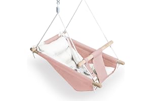 GLADSWING Canvas Baby Swing for Infants to Toddlers,Indoor Outdoor Wooden Hanging Swing Seat with Safety Belt and Mounting Hardware, Suitable for Ages Up to 3,Pink