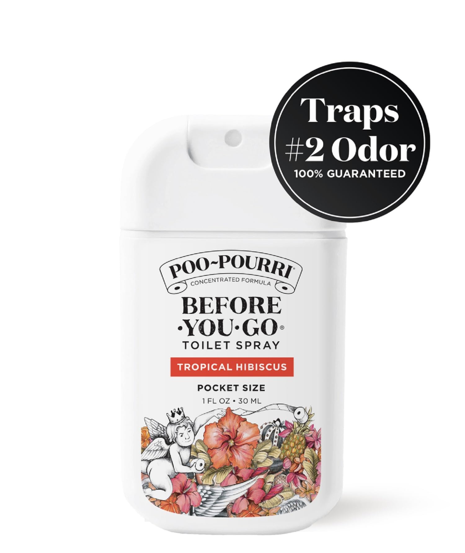 Poo-Pourri Before-You-Go Pocket Toilet Spray, Travel Essentials, Tropical Hibiscus, 1 Fl Oz, Up to 50 Uses, On-The-Go Bathroom Odor Deodorizer with Essential Oils, TSA Approved Size, Hibiscus, Apricot