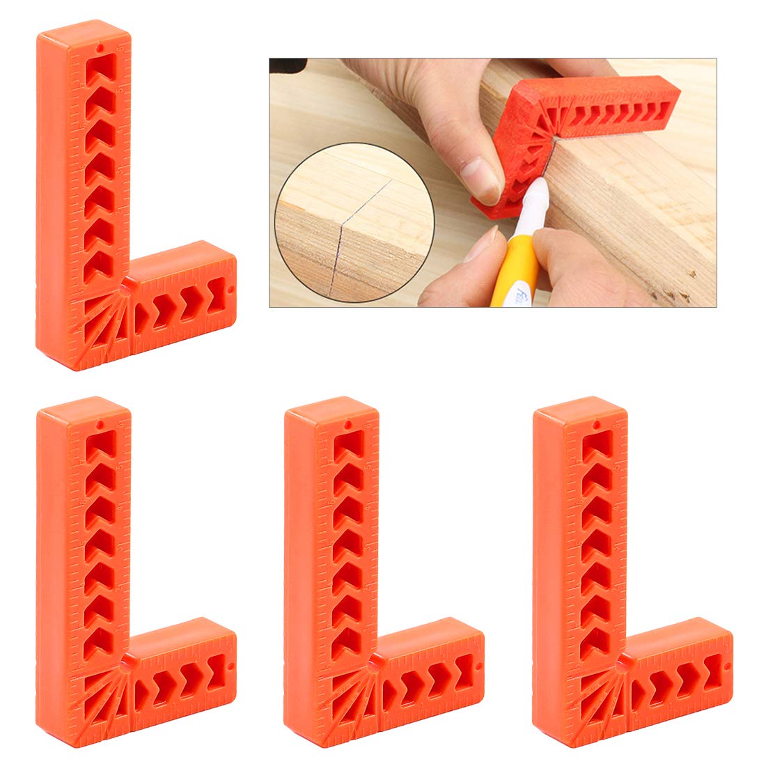Swpeet 4Pcs 4" Degree Positioning Squares, 90 Degree Angles Clamping Square for Woodworking Corner Clamps, Carpenter Tool, Picture Frames, Boxes, Cabinets or Drawers