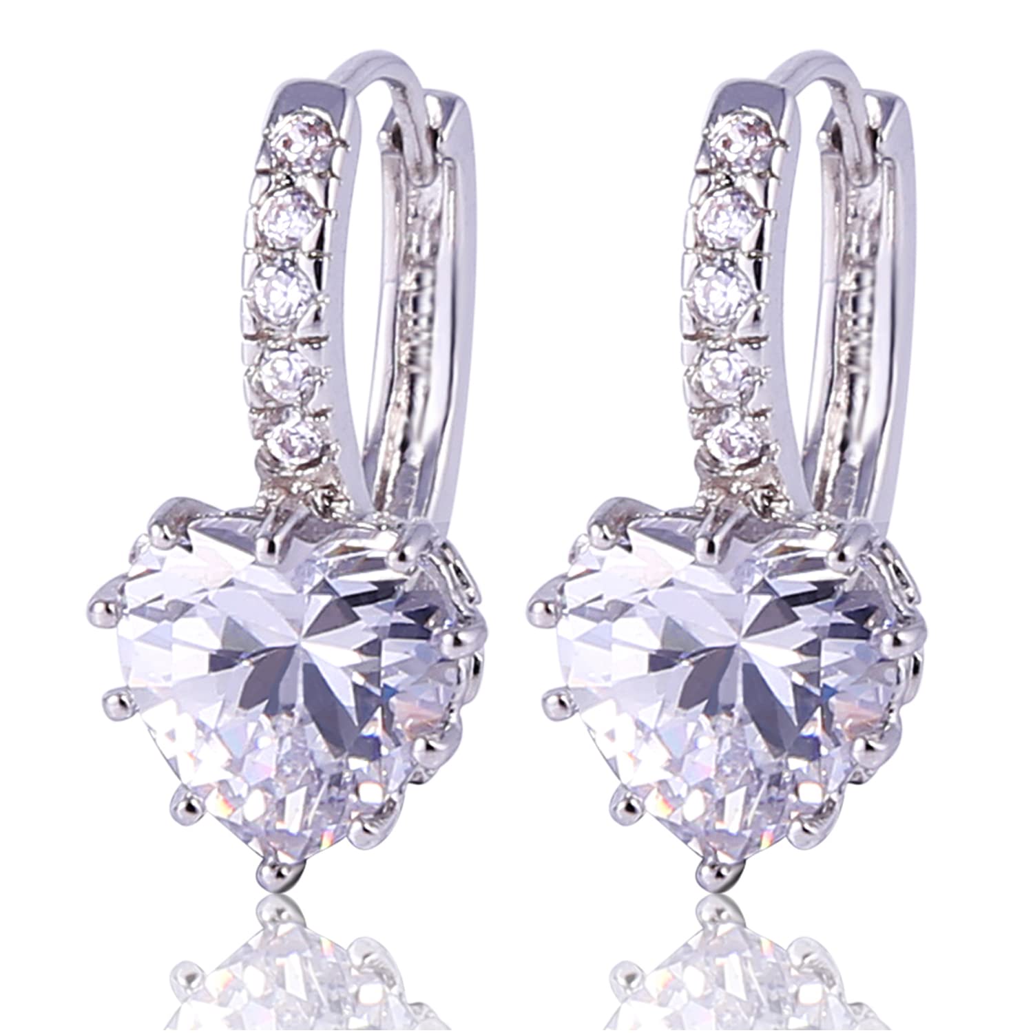 GULICX Valentine Gift 925 Sterling Silver Huggie Hoop Earrings White Love Heart Stone Clear Zircon — image 1