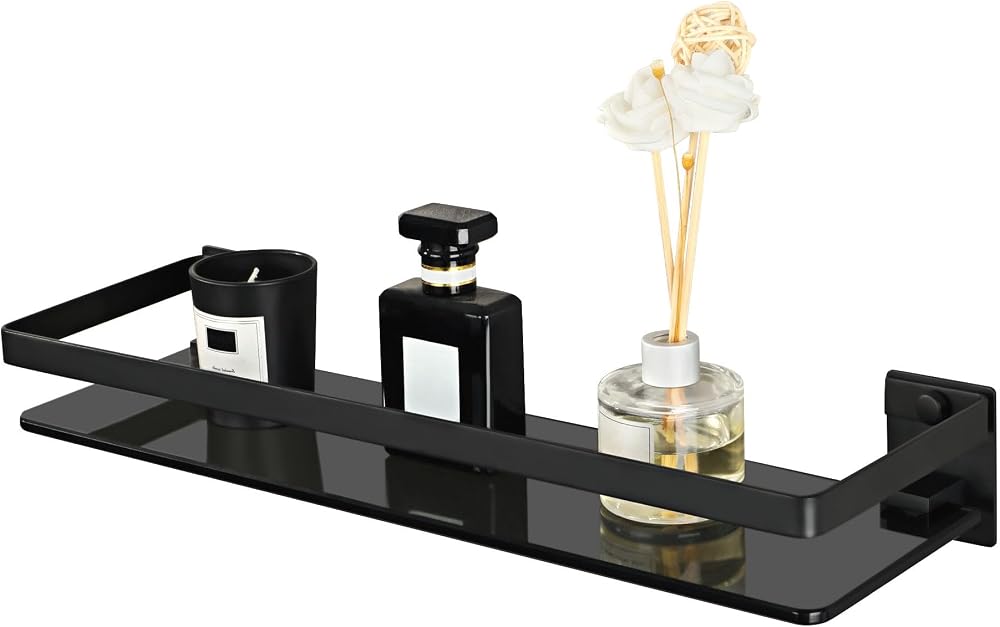 SAYAYO Black Tempered Glass Shelf 38cm Wall Mounted SUS304 Rail