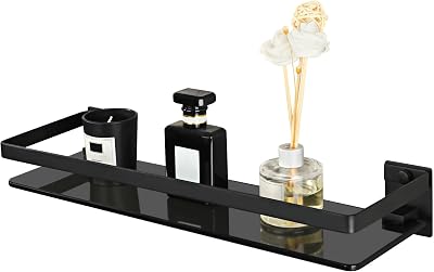SAYAYO Black Tempered Glass Shelf 38cm Wall Mounted SUS304 Rail