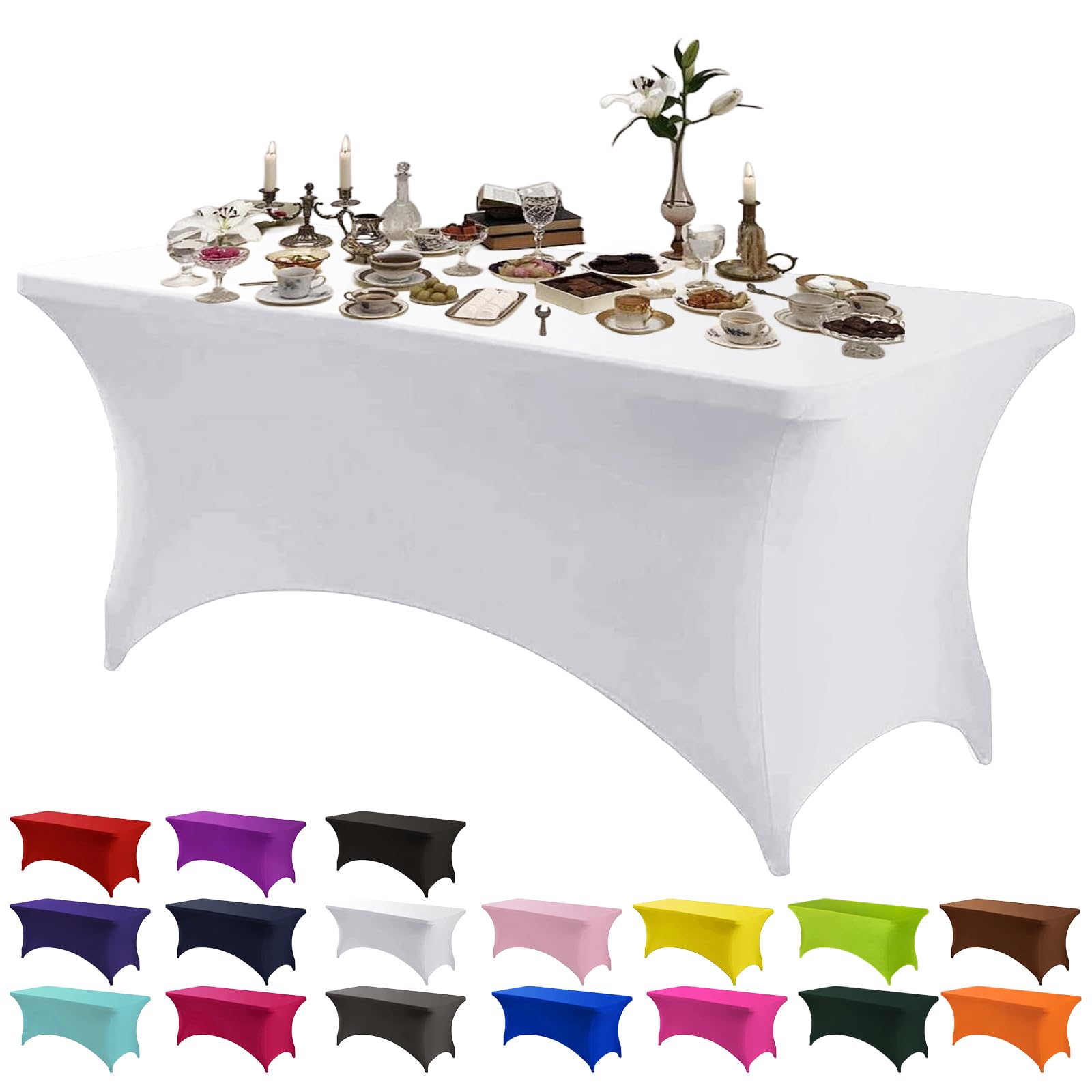 Stretchable Tablecloths,White Spandex Fitted Tablecover 6ft Washable Stretch Spandex Table Cover Fitted for Rectangle Tables,Universal Elastic Spandex TableCover for Wedding Banquet Holiday Party