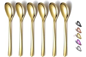 Gold Demitasse Espresso Spoons, 5.5'' Mini Coffee Spoons, Stainless Steel Small Spoons,Tea Spoons for Dessert, Set of 6, Dish