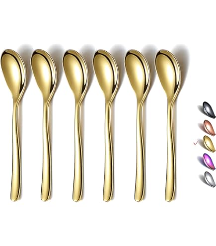 Lot De 6 Cuillères à Glace En Acier Inoxydable 304 - Cuillères Carrées Plates, Colorées, 15,2 Cm - Pour Desserts, Pastèque, Crème Glacée