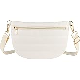 Quilted Puffer Leather Belt Bag for Women Puffer Crossbody Bags Puffy Sling Belt Bag Fanny Pack Bum Waist Chest Shoulder Bag for Women-Cream
