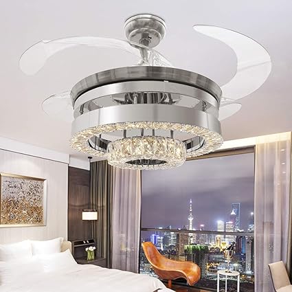 Tiptonlight 42 Retractable Transparent Blades Fan And Chandelier