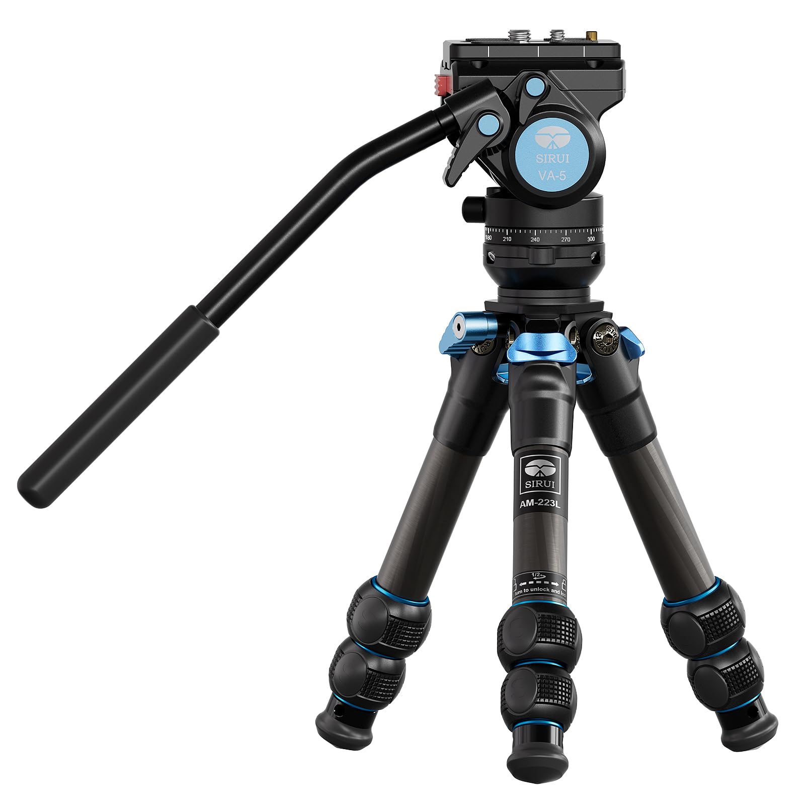 SIRUI AM-223L+VA-5 Carbon Fiber Mini Video Tripod with Leveling Base, VA-5 Smooth Video Fluid Head, Portable Desktop Tripod for Camera and Camcorder, Folded Height 31cm, Max Load 3KG
