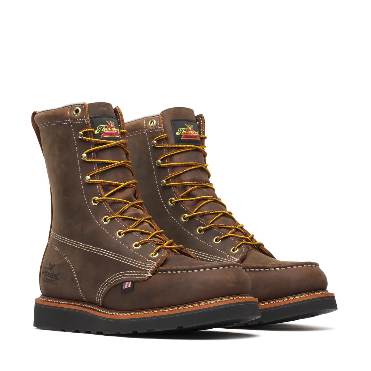 Photo 1 of Thorogood American Heritage 8” Moc Toe Work Boots for Men Made with Full-Grain Leather, Soft Toe, Slip-Resistant Wedge Outsole and Comfort Footbed; EH Rated, Crazy Horse - 10 D
