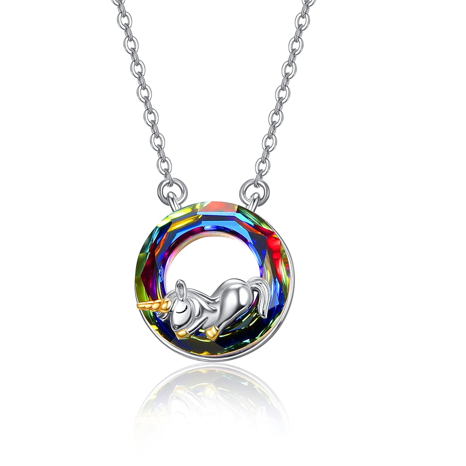 praymos Unicorn Necklace for Women Girls 925 Sterling Silver Crystal Pendant Gifts Jewellery for Girlfriend Daughter