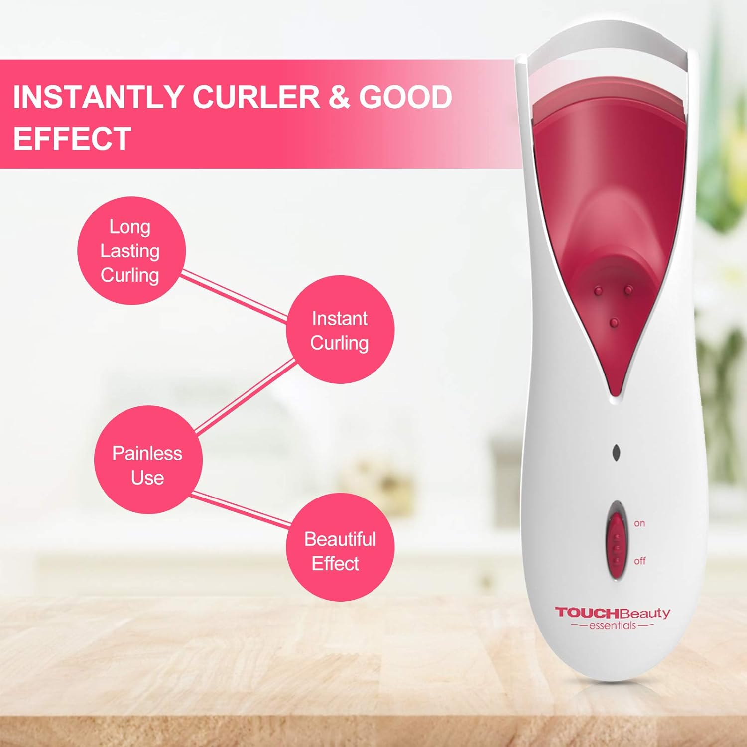TOUCHBeauty Heated Eyelash Curler, Electric Lash Curler Safe with Smart Silicone Heating Pads and Efficient with Fast Heating Up Perfect for All Eye Shapes, Natural Curling and Long Lasting (Red) : Beauty