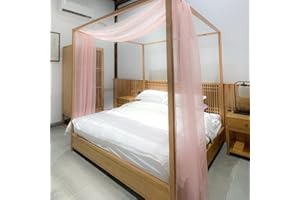 Linentalks Rose Pink Sheer Canopy Bed Scarf for Queen and Full Size, Luxury Bed Drapes Valance, Four Poster Bed Curtains, Bed Valances 52" X 228", One Panel