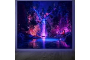 CRAFTYMELODY Waterfall Blacklight Tapestry Glow in the Dark Tapestry UV Reactive Neon Forest Lake Wall Hanging 59×51 Inch wit