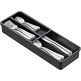 Lifewit Compact Silverware Organizer for Kitchen Drawer, Narrow Flatware Tray Holder, Plastic Cutlery Spoons, Forks and Knives Storage, Black, 1 Pack
